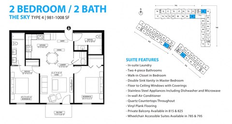 Floor plan for 2 beds, 2 baths, 1008 sqft